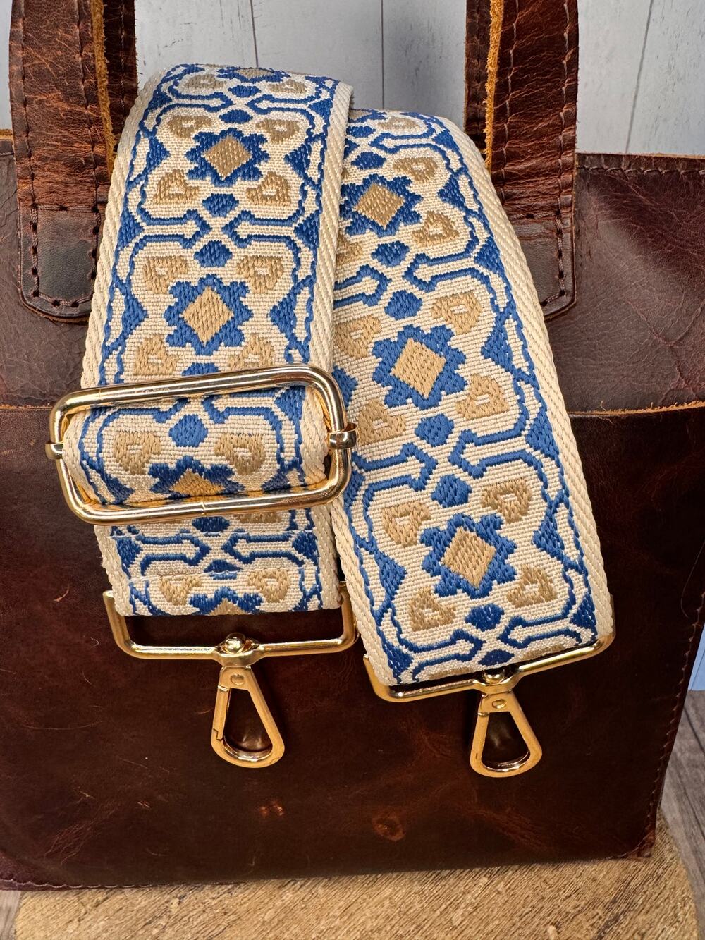 Beige Blue Purse Strap Wide Bag Strap Boho Crossbody Purse Strap